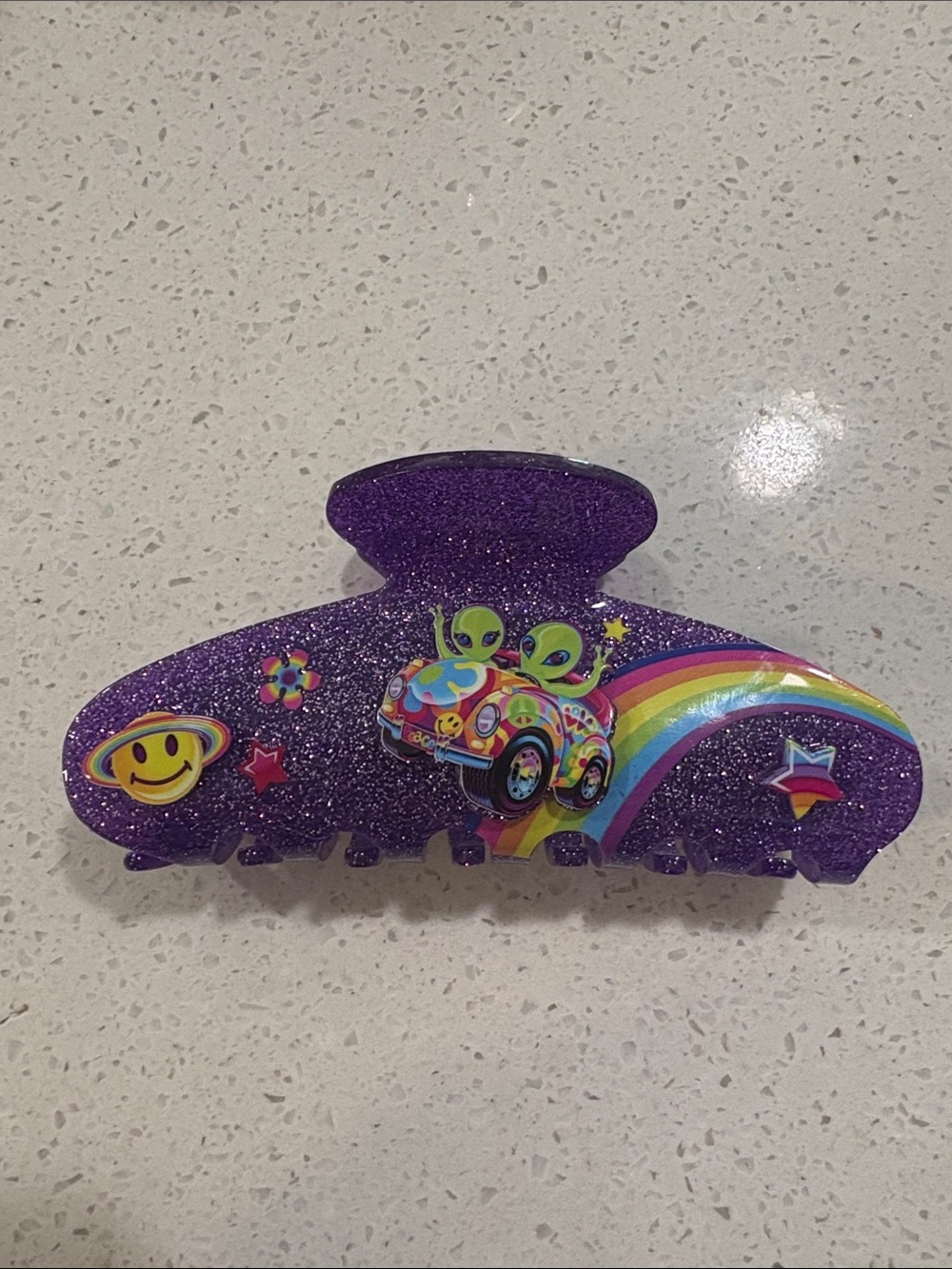 Lisa Frank x Kitsch Alien 👾 Glitter Hair Clip with Rainbow Alien Car Design